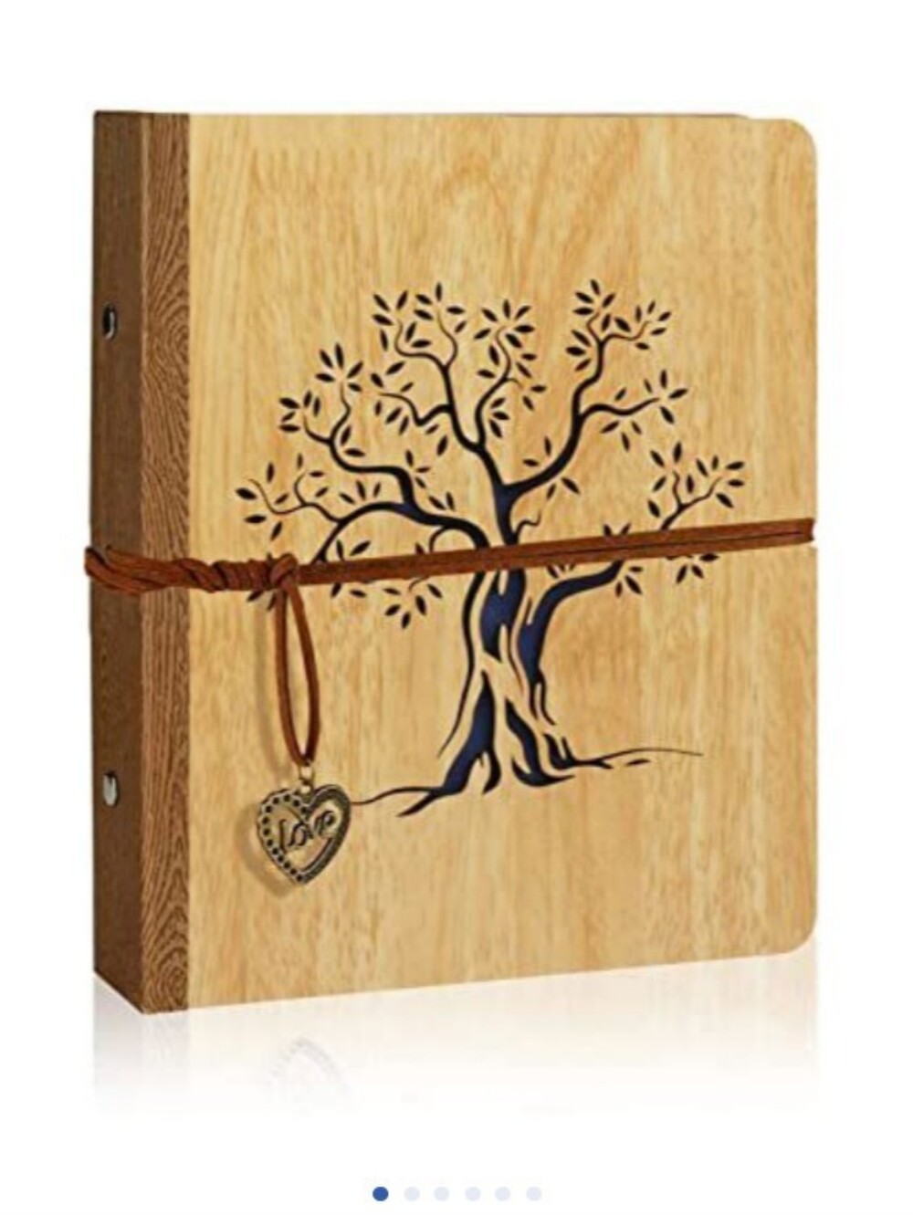 Wood Grain Tree Of Life Picture Album with Brown Leather Strap